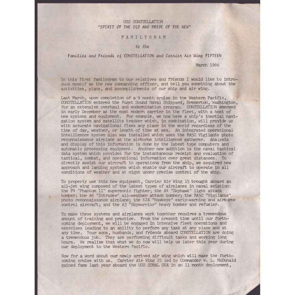1966 USS Constellation CVA-64 Familygram + Ship Newspaper + Photo Vietnam Era - Picture 1 of 3